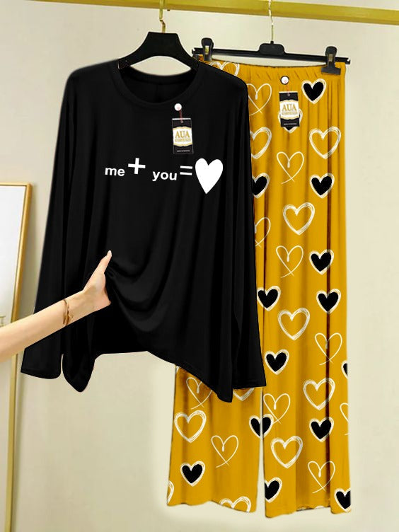 Me+You Printed Heart Printed Trouser Lounge wear Nightwear Sleepwear With Heart Prinred Trouser For Women By Auagarments (004)