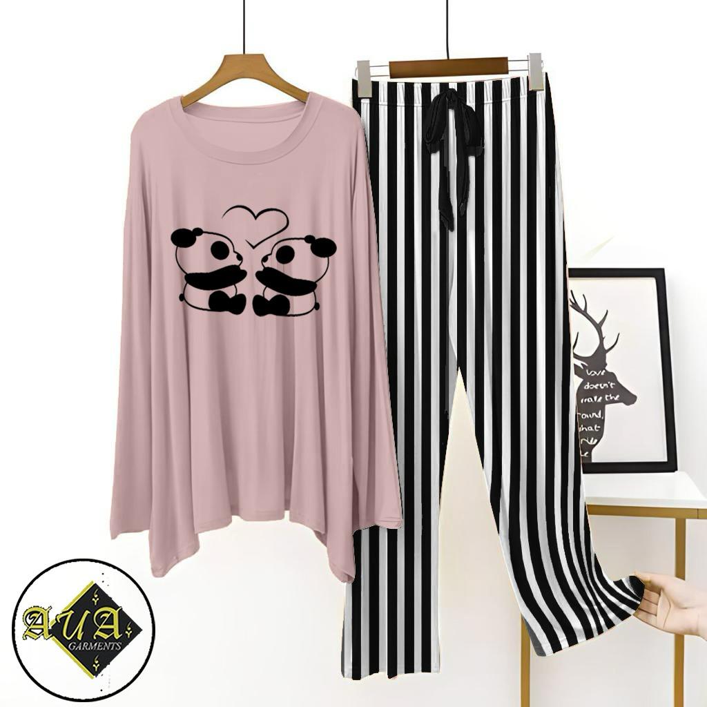 Purple Shirt Black Lining Trouser Printed Night Suit with Luxurious Lining Pajamas Stylish Sleepwear Set for a Cozy Night's Rest (10 Articles)(002)