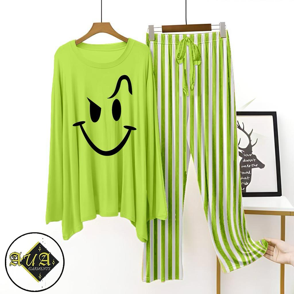 Parrot Green Lining Trouser Printed Night Suit with Luxurious Lining Pajamas Stylish Sleepwear Set for a Cozy Night's Rest (10 Articles) (002)