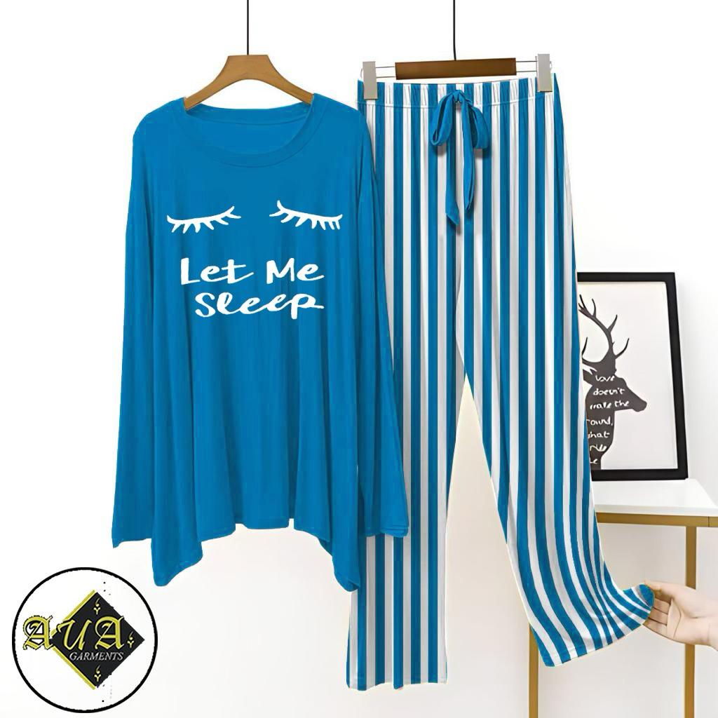 Aqua Blue Lining Trouser Printed Night Suit with Luxurious Lining Pajamas Stylish Sleepwear Set for a Cozy Night's Rest (15 Articles)(002)