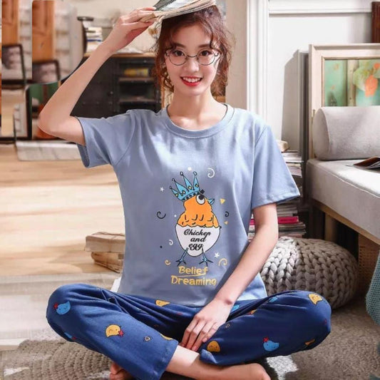 Blue Cute Belief Dream T-Shirt and Trouser Set (Ladies' Pajama Night Dress)