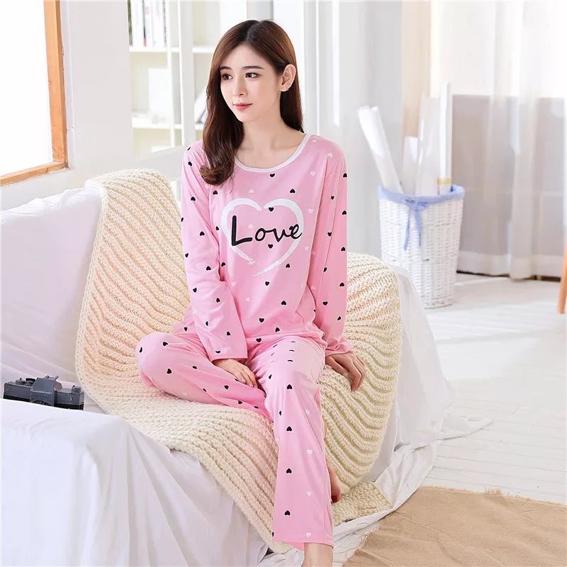 Pink Smile Print Trouser Set (Ladies' Pajama Night Dress)