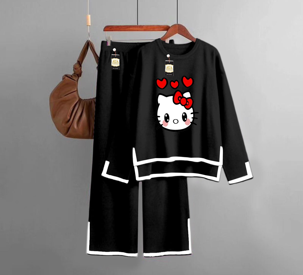 Kitty  Printed Turkish Winter Co-Ord Set for Women - Warm & Stylish Loungewear Black