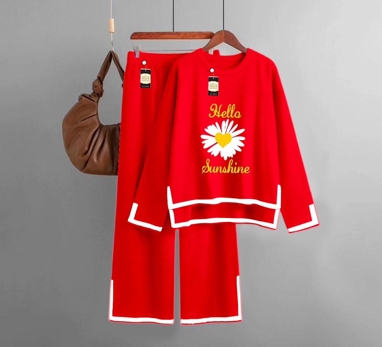 Sun Flower  Printed Turkish Winter Co-Ord Set for Women - Warm & Stylish Loungewear Red