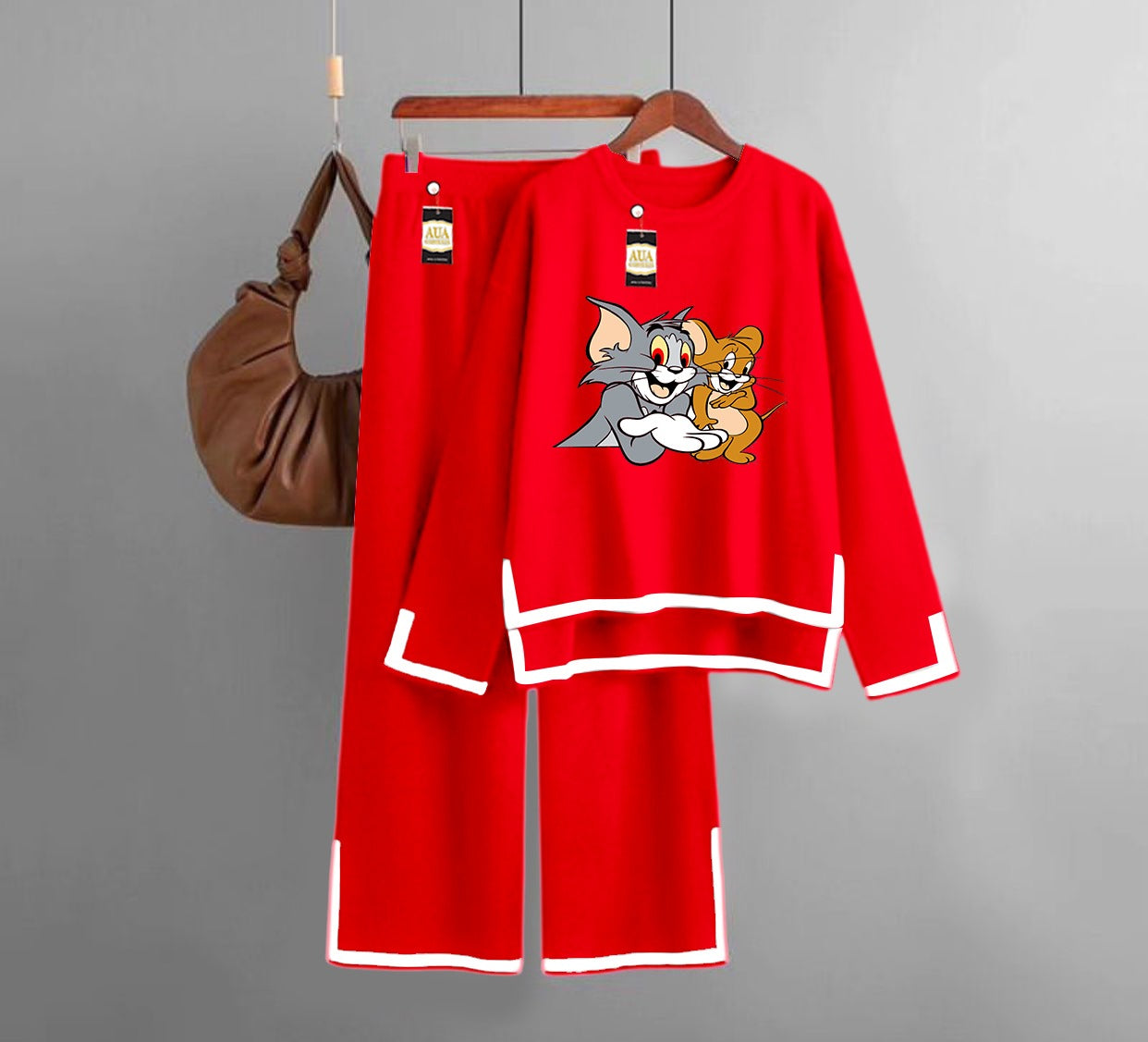 Tom /& Jerry Printed Turkish Winter Co-Ord Set for Women - Warm & Stylish Loungewear Red