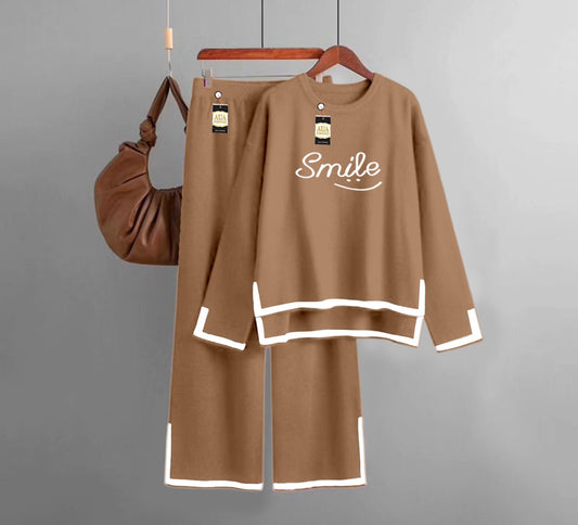 Smile  Printed Turkish Winter Co-Ord Set for Women - Warm & Stylish Loungewear Beige