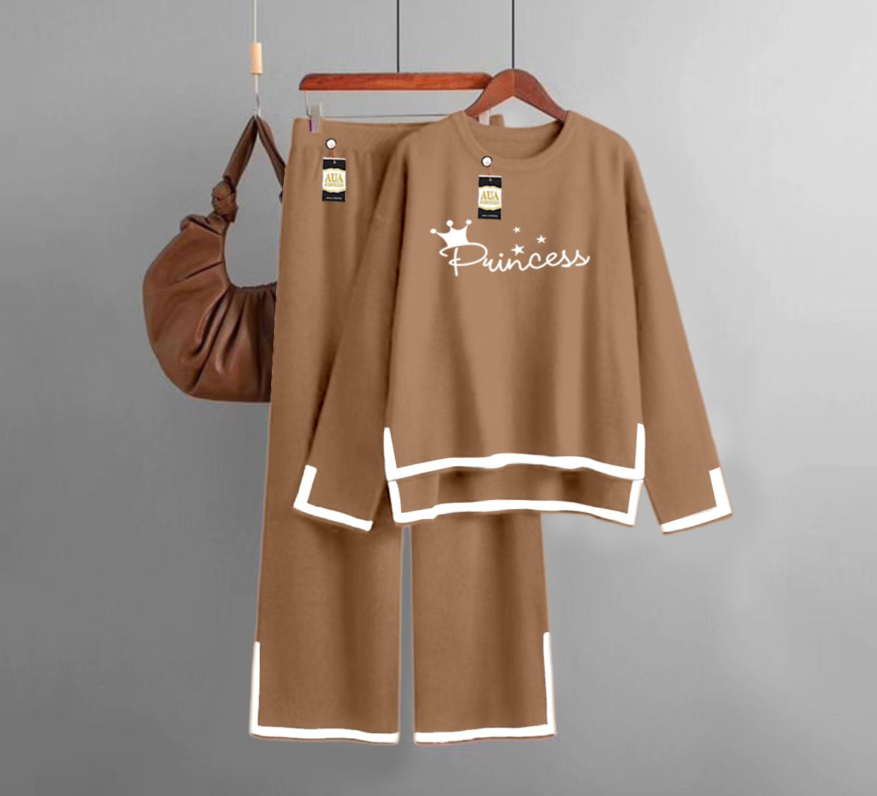 Princess Printed Turkish Winter Co-Ord Set for Women - Warm & Stylish Loungewear Beige