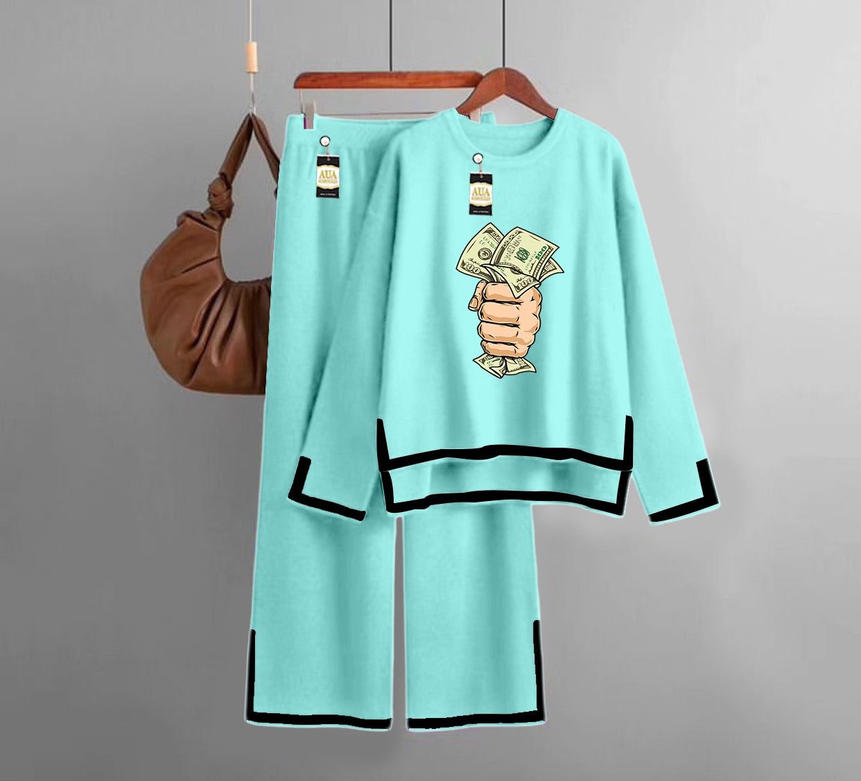 Dollar Hand  Printed Turkish Winter Co-Ord Set for Women - Warm & Stylish Loungewear Sky Blue