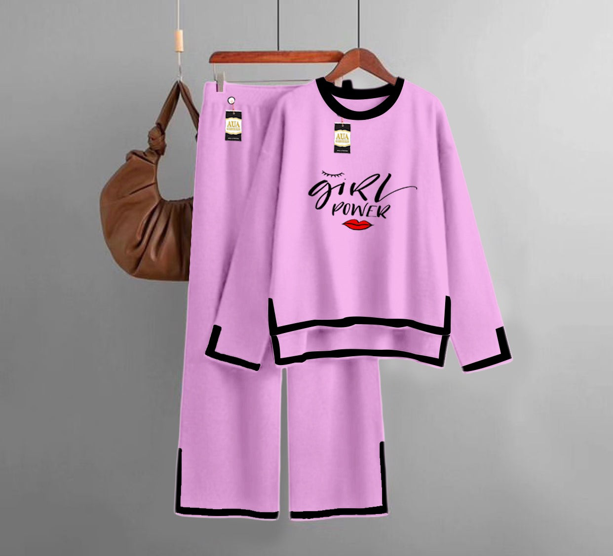 Power Girl Printed Turkish Winter Co-Ord Set for Women - Warm & Stylish Loungewear Baby Pink