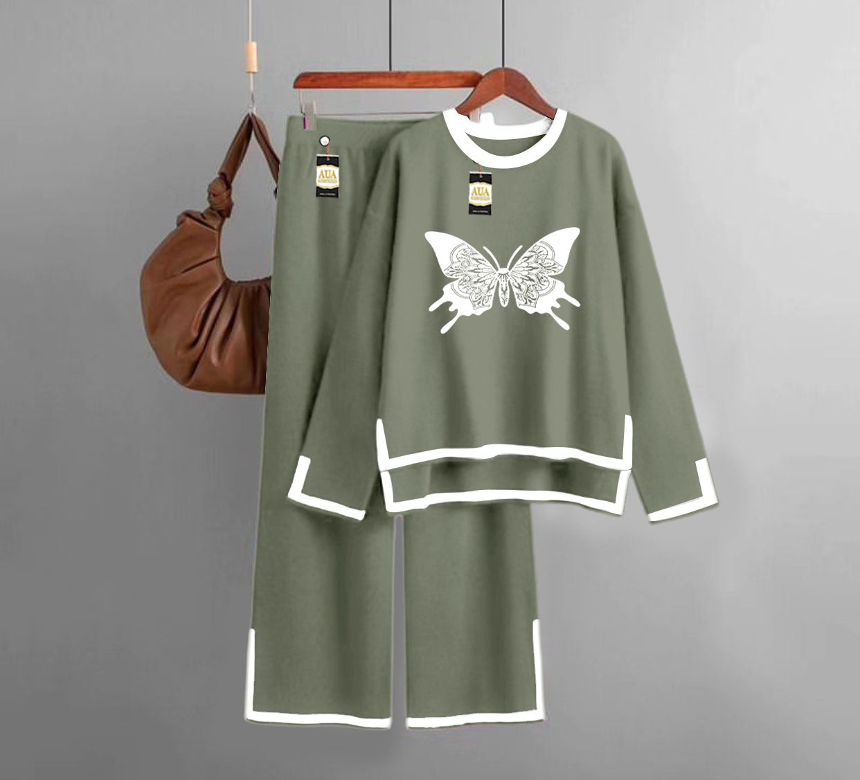 Butterfly Printed Turkish Winter Co-Ord Set for Women - Warm & Stylish Loungewear green