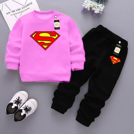 Pink and Black (super man ) Printed Kids Tracksuit for Winter By Aua Garments