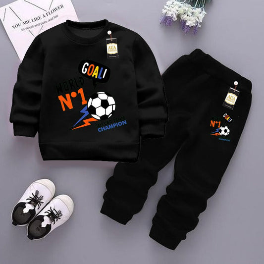 Black (Goal no 1) Printed Kids Tracksuit for Winter By Aua Garments