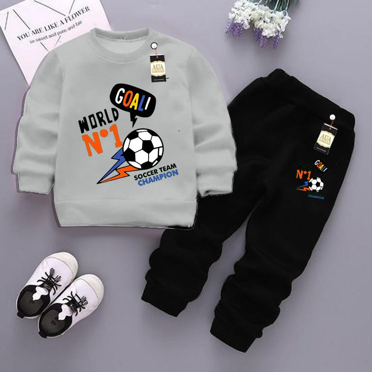 Grey and Black (Goal no 1) Printed Kids Tracksuit for Winter By zarhas.pkGarments