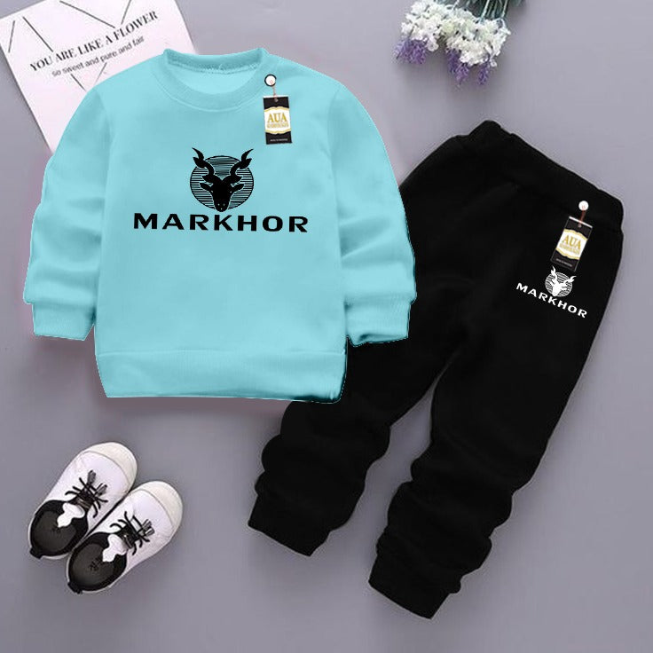 Sky Blue and Black (Markhor ) Printed Kids Tracksuit for Winter By Zarhas.pk