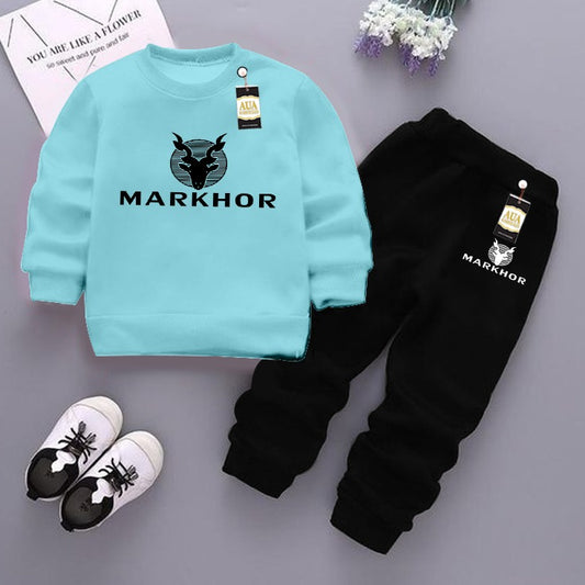 Sky Blue and Black (Markhor ) Printed Kids Tracksuit for Winter By Zarhas.pk