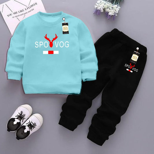 Sky Blue and Black (Spovog) Printed Kids Tracksuit for Winter By Aua Garments