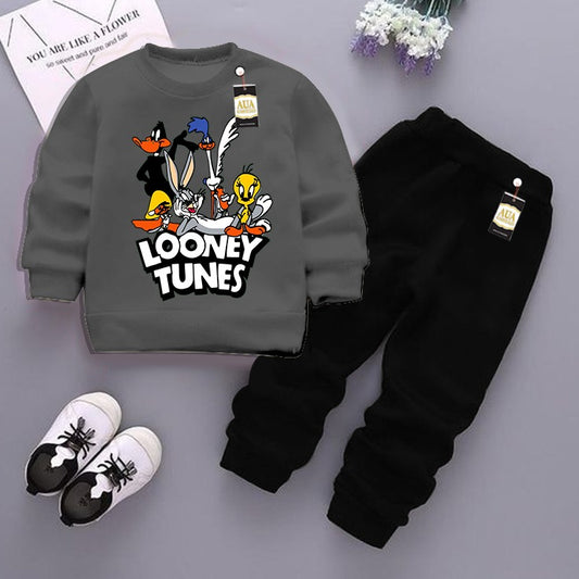 Dark Grey  and Black (Looney Tunes) Printed Kids Tracksuit for Winter By Zarhas.pk