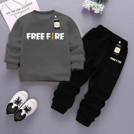 Dark Grey  and Black (Free Fire) Printed Kids Tracksuit for Winter By Zarhas.pk