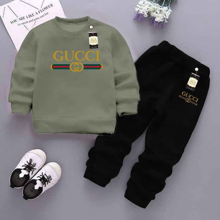 Light Green  and Black (gucci) Printed Kids Tracksuit for Winter By Zarhas.pk