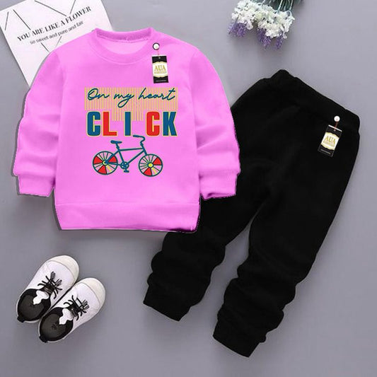 Pink and Black (Click) Printed Kids Tracksuit for Winter By Aua Garments