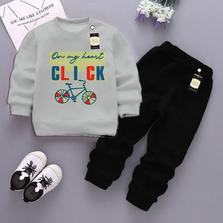 grey and Black (Click) Printed Kids Tracksuit for Winter By Aua Garments