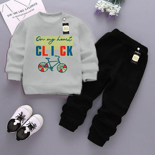 grey and Black (Click) Printed Kids Tracksuit for Winter By Aua Garments