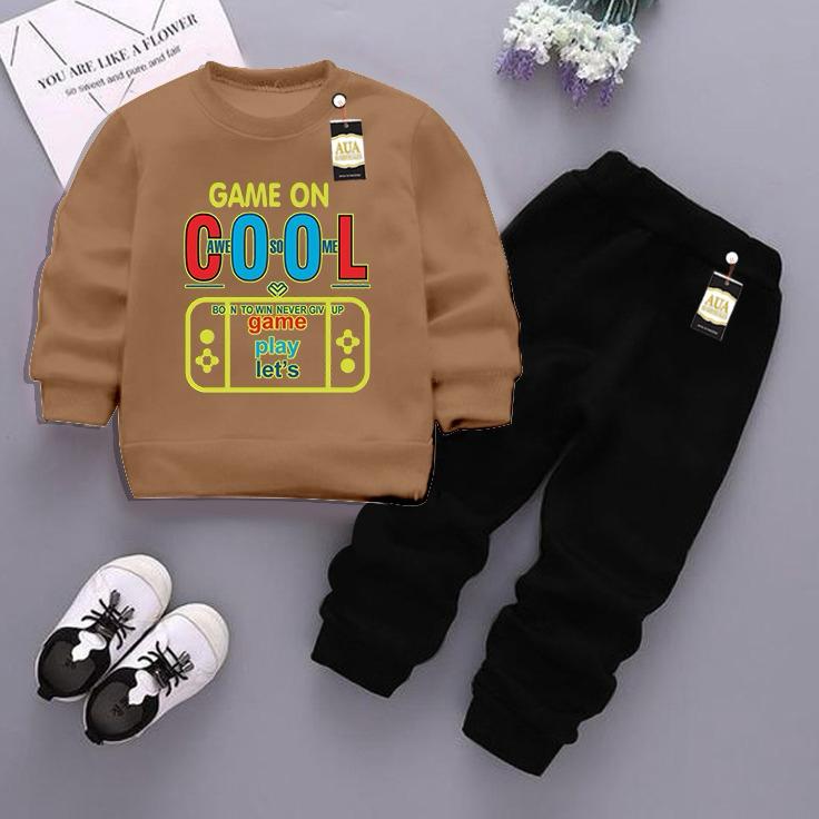 Beige and Black (Cool) Printed Kids Tracksuit for Winter By Aua Garments
