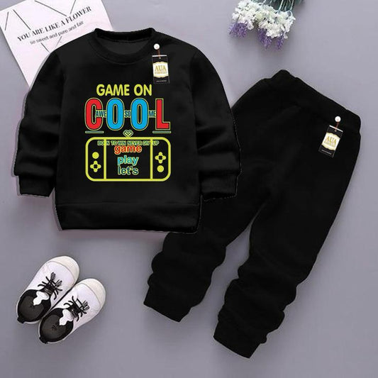Black and Black (Cool) Printed Kids Tracksuit for Winter By Aua Garments