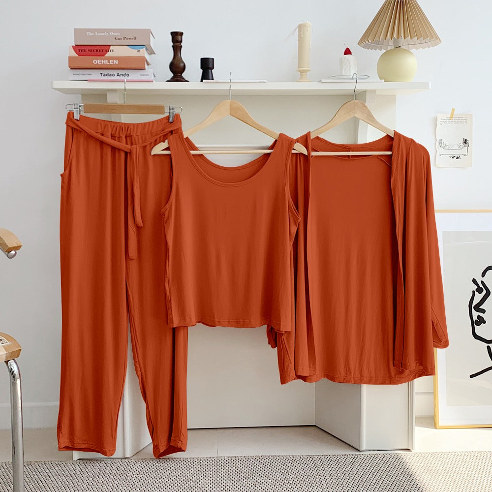 Plan brown 3 Piece Lounge wear Nightwear Sleepwear For Women