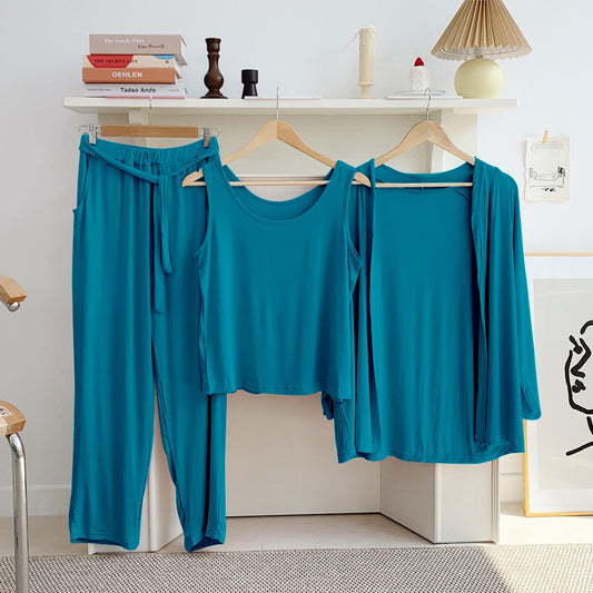 plan Aqua Blue 3 Piece Lounge wear Nightwear Sleepwear For Women