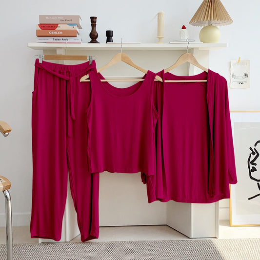 plan Maroon 3 Piece Lounge wear Nightwear Sleepwear For Women