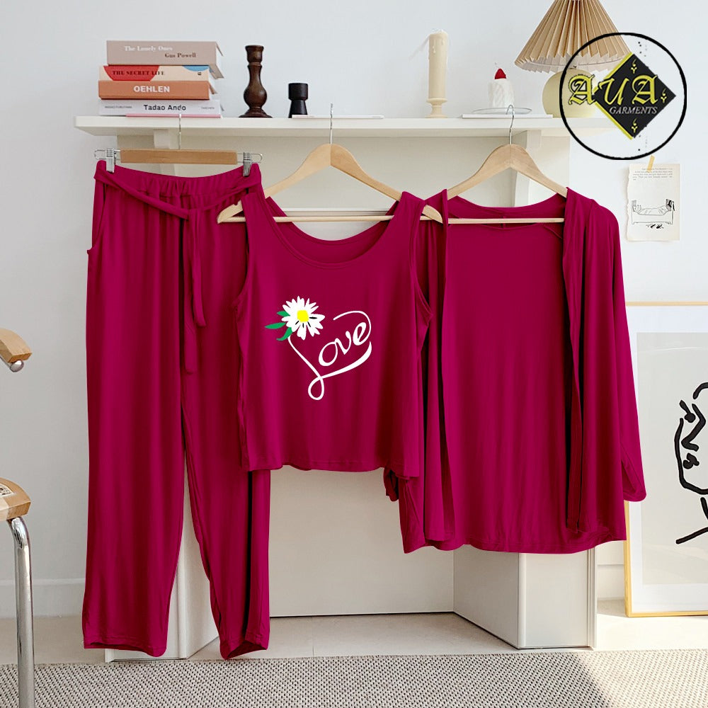 Marron Trendy 3 Piece Lounge wear Nightwear Sleepwear For Women