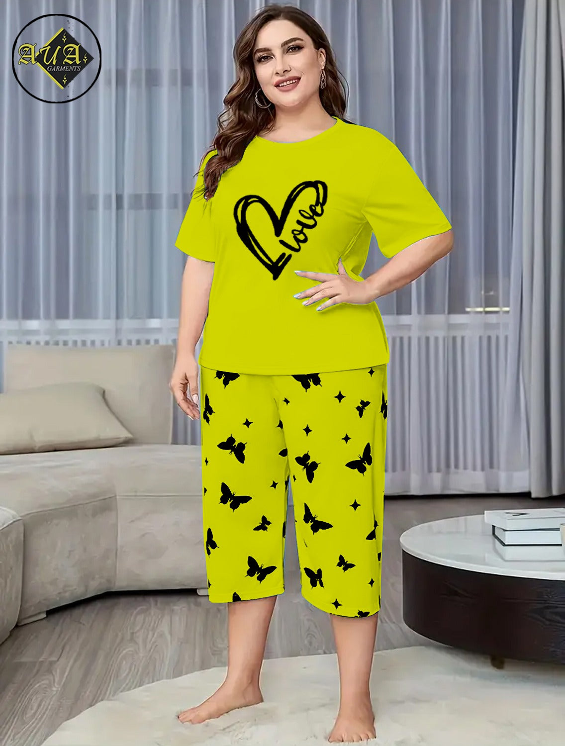 LIGHT GREEN LOVE HEART Printed Half-Sleeved Vest For Leisure Home Wear Female Sleepwear Night Dress By Aua garments