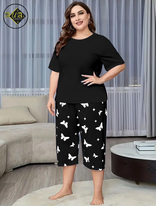 BLACK PLAN Printed Half-Sleeved Vest For Leisure Home Wear Female Sleepwear Night Dress By Aua garments