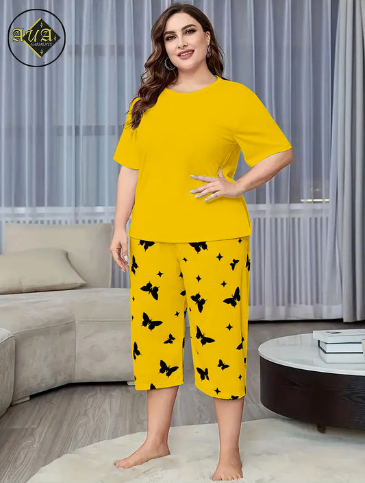 YELLOW PLAN Printed Half-Sleeved Vest For Leisure Home Wear Female Sleepwear Night Dress By Aua garments