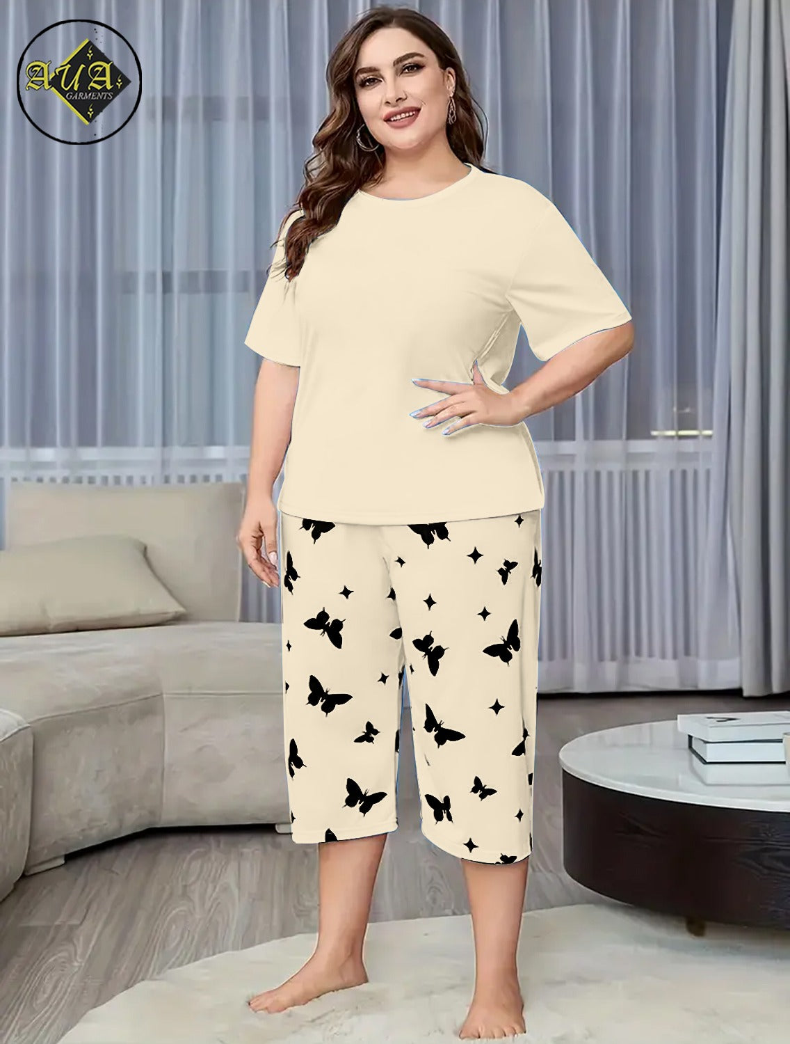 Grey PLAN Printed Half-Sleeved Vest For Leisure Home Wear Female Sleepwear Night Dress By Aua garments