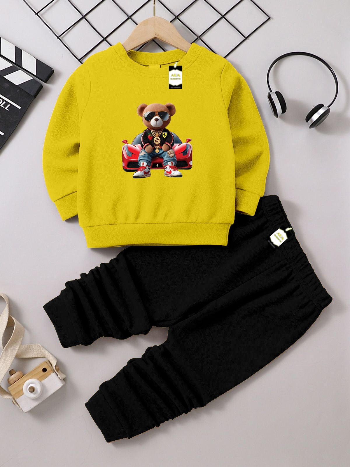 Boys Sweatshirt & Trouser Set | Kids Fleece Winter Outfit (1-10 Years) (Car With Bear)