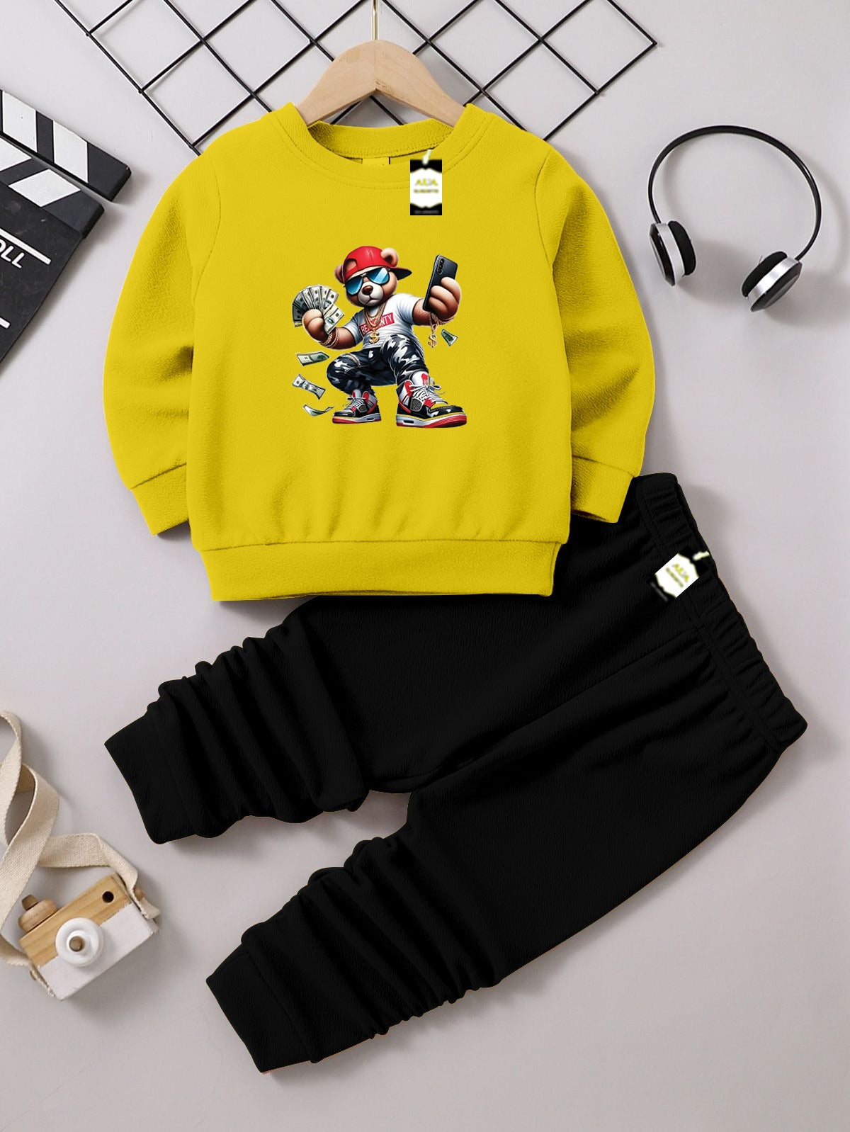 Boys Sweatshirt & Trouser Set | Kids Fleece Winter Outfit (1-10 Years) ( Rich Bear Print )