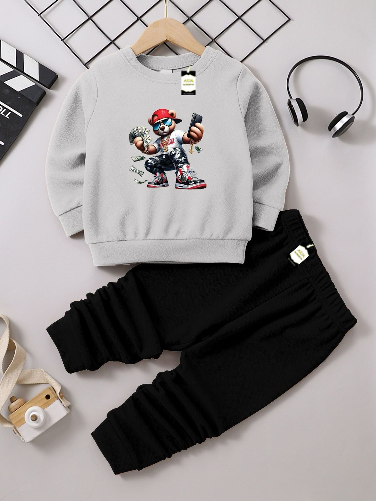 Boys Sweatshirt & Trouser Set | Kids Fleece Winter Outfit (1-10 Years) ( Rich Bear Print )