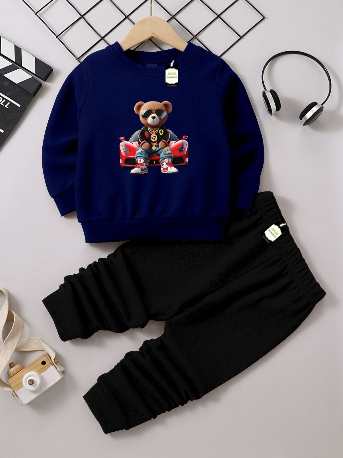 Boys Sweatshirt & Trouser Set | Kids Fleece Winter Outfit (1-10 Years) (Car With Bear)