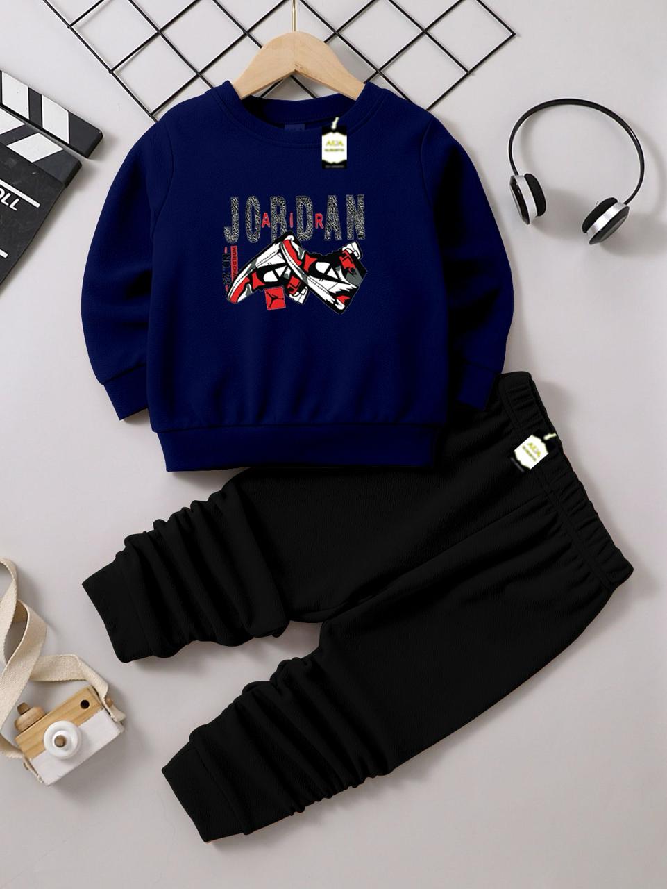 Boys & Girls Sweatshirt & Trouser Set | Kids Fleece Winter Outfit (1-10 Years) (Jordan Shoe Print)