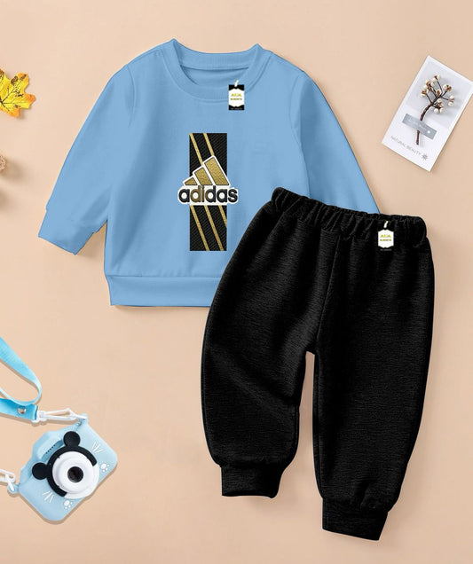 Boys Sweatshirt & Trouser Set | Kids Fleece Winter Outfit (1-10 Years) ( Stripes Adi-Das Print )