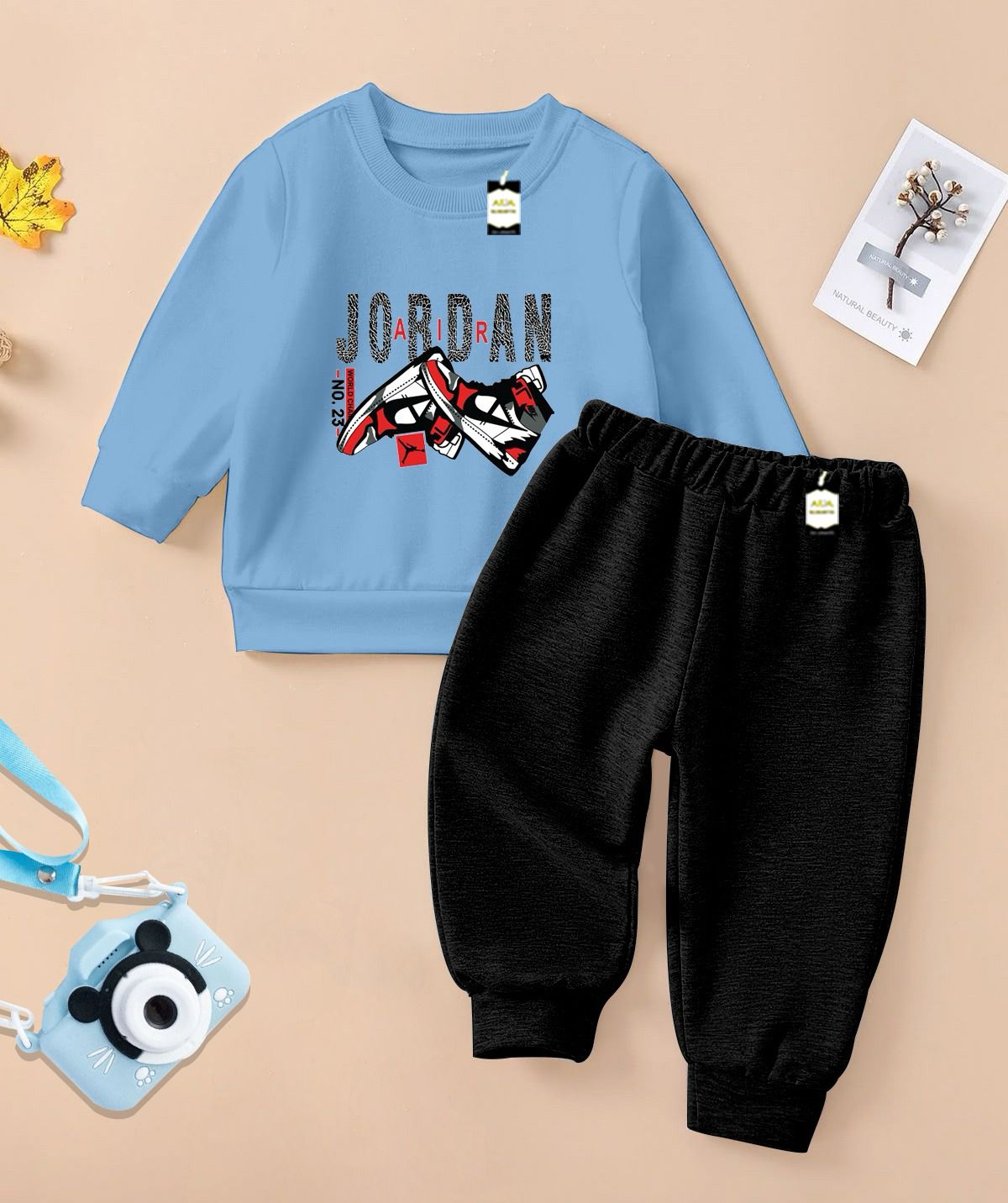 Boys & Girls Sweatshirt & Trouser Set | Kids Fleece Winter Outfit (1-10 Years) (Jordan Shoe Print)