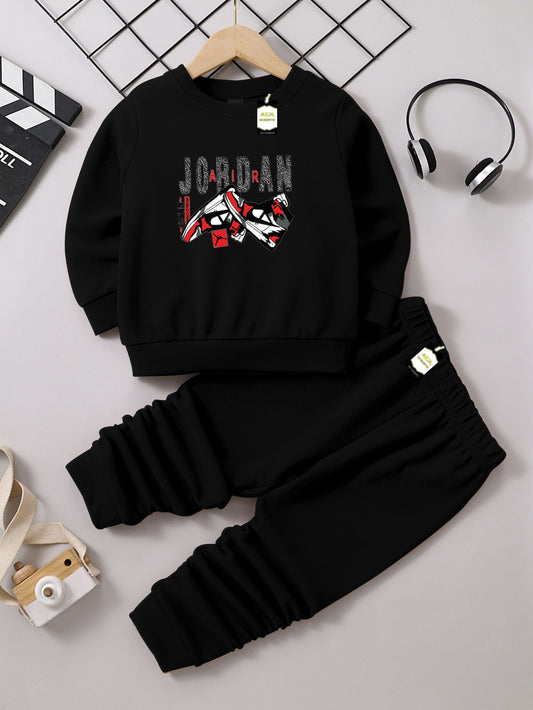 Boys & Girls Sweatshirt & Trouser Set | Kids Fleece Winter Outfit (1-10 Years) (Jordan Shoe Print)