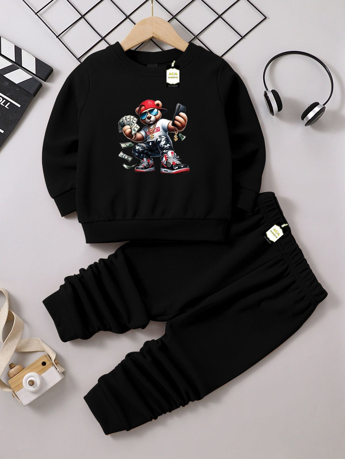 Boys Sweatshirt & Trouser Set | Kids Fleece Winter Outfit (1-10 Years) ( Rich Bear Print )