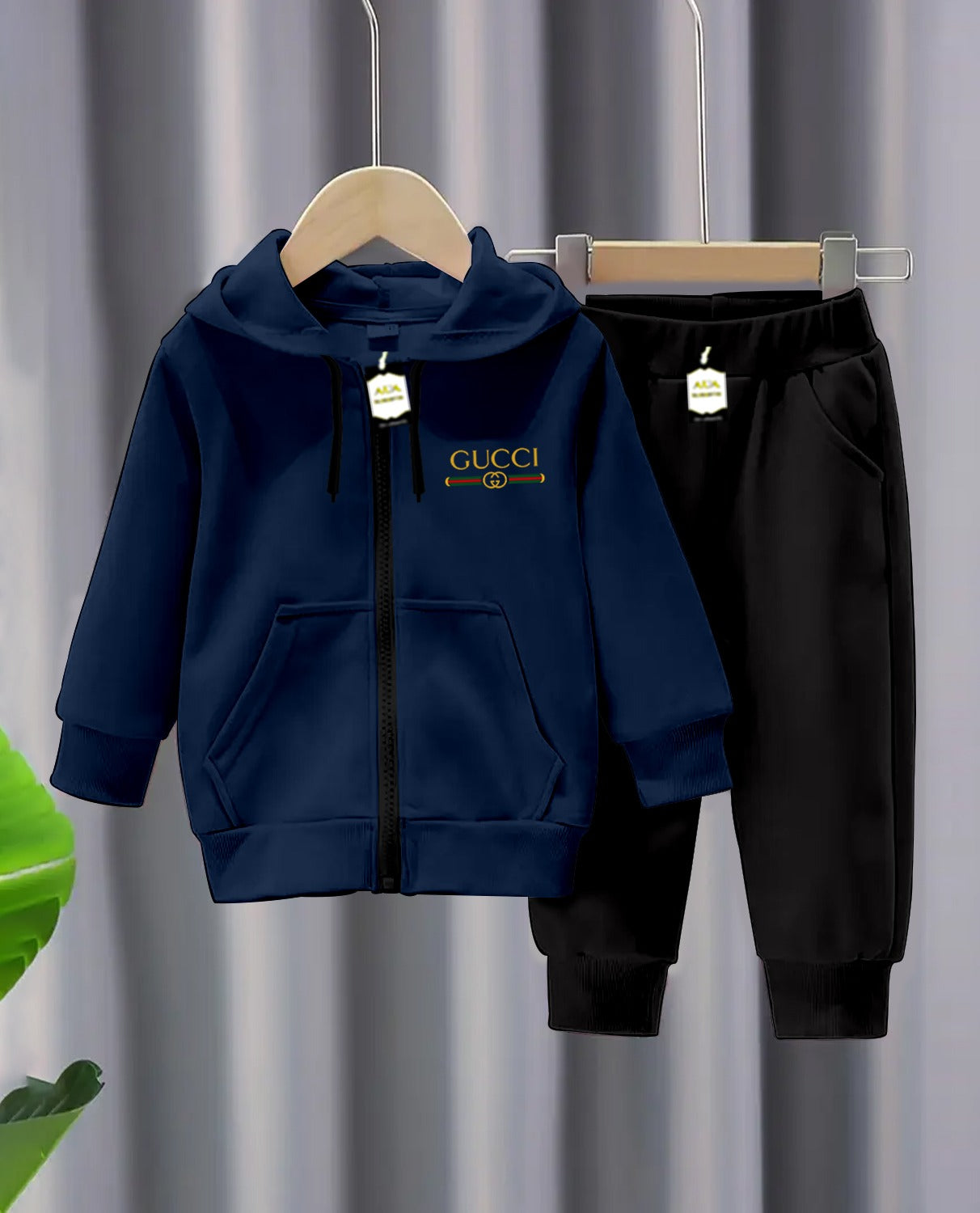 Kids Fleece Guc-ci Zipper Hoodie & Trouser Set (1–10 Years)