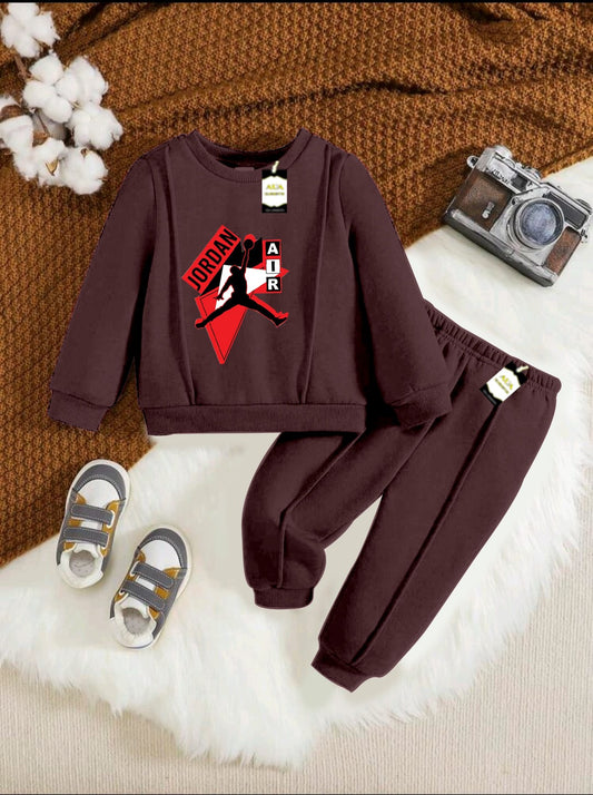 With Mix Print Sweatshirt & Trouser Set | Kids Fleece Winter Outfit For Girls (1-10 Years)Jor-den