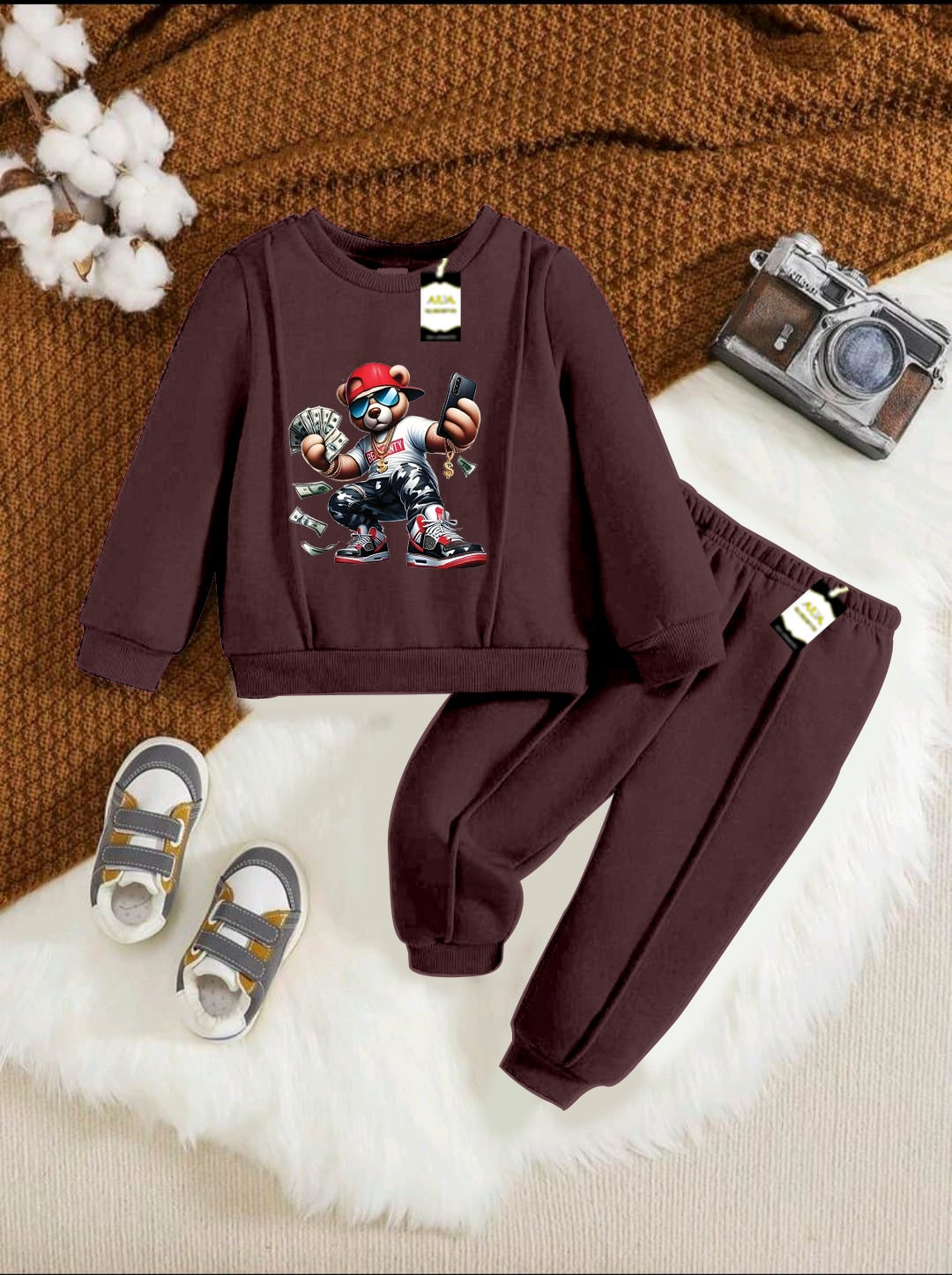 With Mix Print Sweatshirt & Trouser Set | Kids Fleece Winter Outfit For Girls (1-10 Years)Money Bear