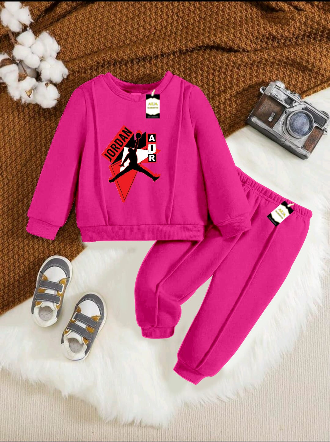 With Mix Print Sweatshirt & Trouser Set | Kids Fleece Winter Outfit For Girls (1-10 Years)Jor-den