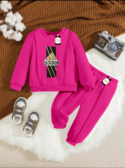 With Mix Print Sweatshirt & Trouser Set | Kids Fleece Winter Outfit For Girls (1-10 Years)Adi-das